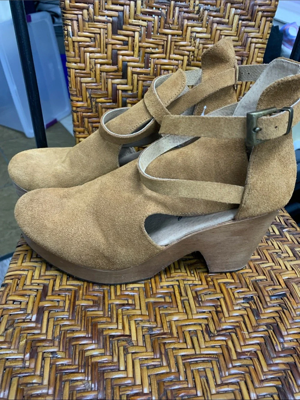 Free People Tan Suede Ankle Heeled Clogs
